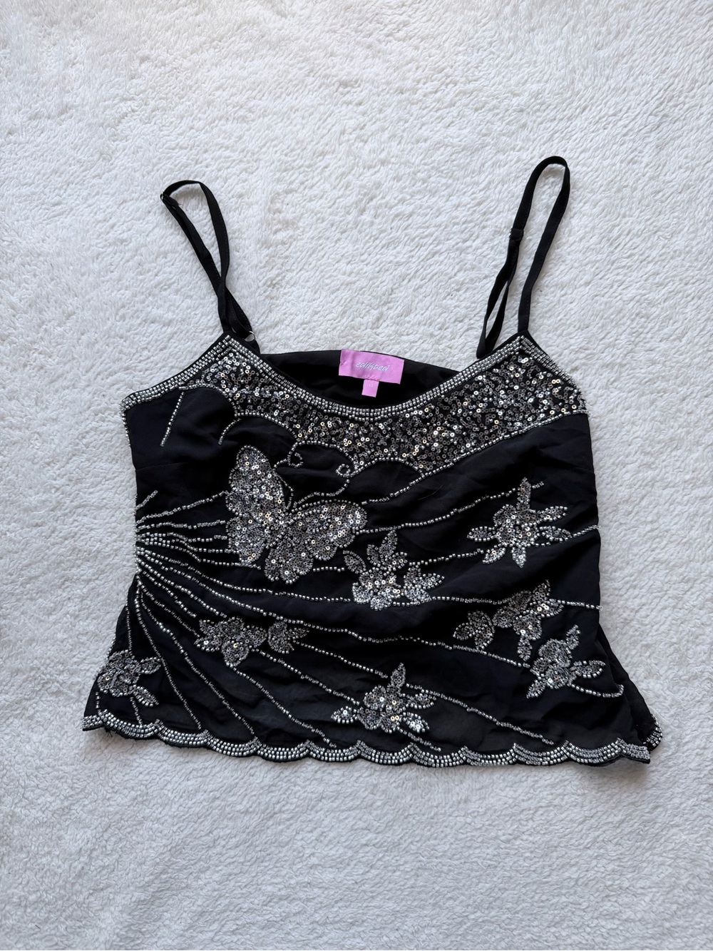 Edikted Black Beaded Butterfly & Floral Spaghetti Strap Camisole